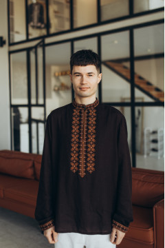 Men's embroidered shirt "Origins. Unity" chocolate color