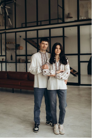 Парный комплект вышиванок «Витоки. Світло» молочного цвета