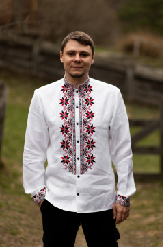 Чоловіча вишиванка «Червона рута» білого кольору