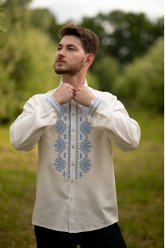 Men's embroidered shirt "Skyline" milky color