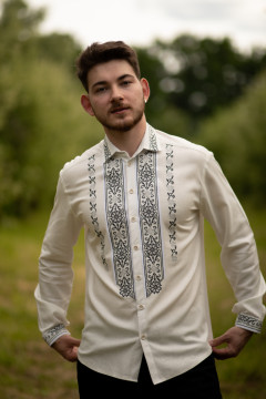 Men's embroidered shirt "Roots" milky color