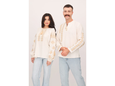Комплект парних вишиванок «Орися та Гліб» молочного кольору