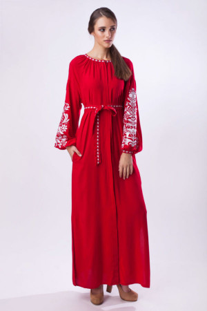 Платье «Дерево жизни» красное с белой вышивкой