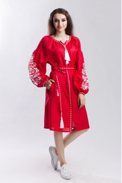 Red midi-length Tree of Life dress