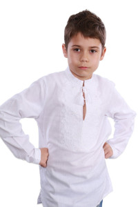 Вышиванка для мальчика «Творимир» белая с белым орнаментом