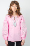 Embroidered shirt "Geometric smooth" powder color with gray ornament