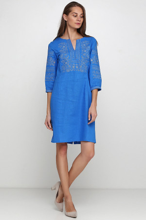 Сукня «Говерлянка» кольору електрик з синім орнаментом