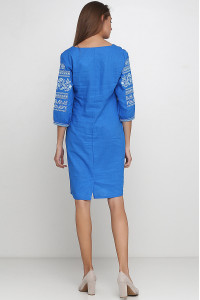 Платье «Говерлянка» цвета электрик с голубым орнаментом