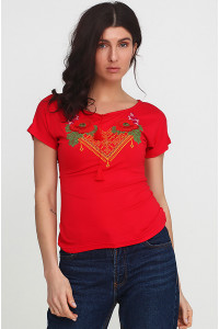 Вышитая футболка «Орина» красного цвета