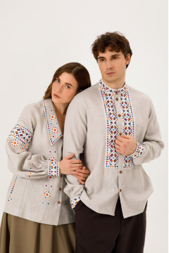 Парний комплект вишиванок «Подільська-світла» сірого кольору