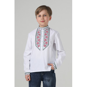 Вышиванка для мальчика «Грона» белого цвета с красным орнаментом
