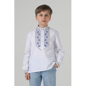 Вышиванка для мальчика «Грона» белого цвета с синим орнаментом