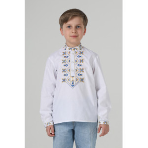 Embroidered shirt for a boy "Flowers of Life" in white with yellow and blue ornament