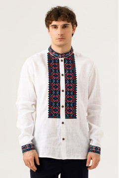 Чоловіча вишиванка «Подільська-темно» білого кольору