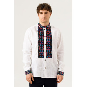 Мужская вышиванка «Подільська-темна» белого цвета