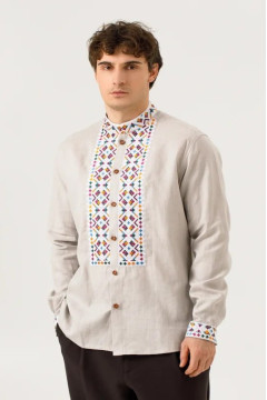 Чоловіча вишиванка «Подільська-світла» сірого кольору