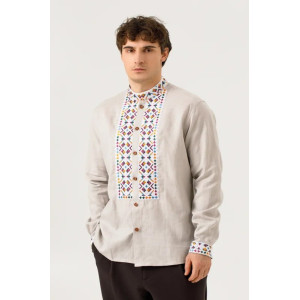 Мужская вышиванка «Подільська-світла» серого цвета