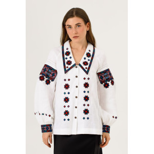 Вышиванка «Подільська-темна» белого цвета