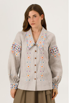 Вишиванка «Подільська-світла» сірого кольору