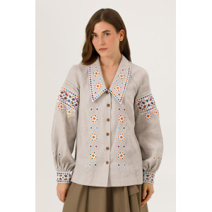 Вышиванка «Подільська-світла» серого цвета