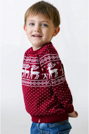 Светр для хлопчика «Різдвяний» з оленями бордового кольору