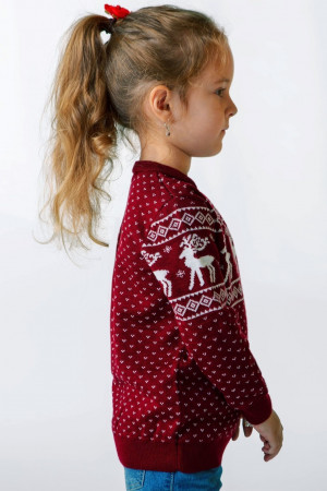 Светр для дівчинки «Різдвяний» з оленями бордового кольору