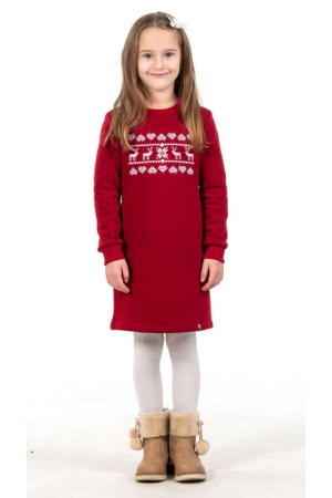 Платье для девочки «Рождественское» бордового цвета