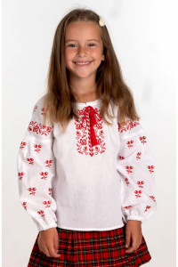 Вышиванка для девочки «София» белого цвета с красной вышивкой