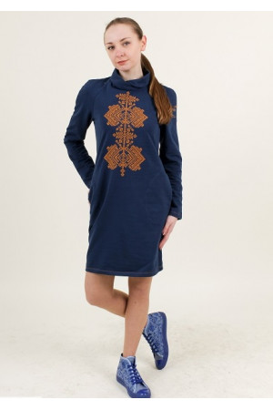 Сукня «Гердан» темно-синього кольору з теракотовим орнаментом