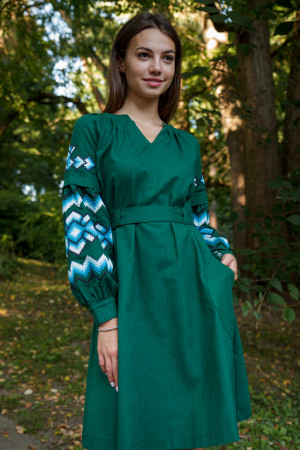Сукня «Христина» темно-зеленого кольору з блакитним