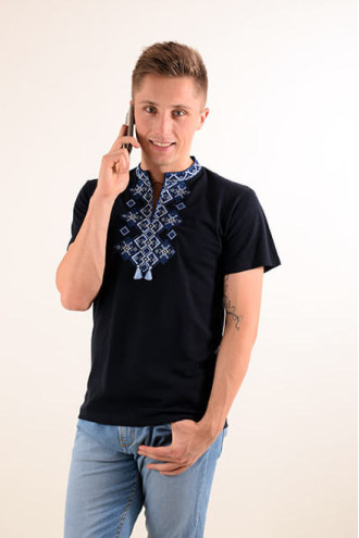 T-shirt "Bazhan" dark blue with blue ornament