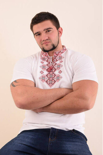White T-shirt "Bazhan" with red ornament