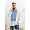 Men's embroidered shirt "Vsevolod" in milky color with blue ornament