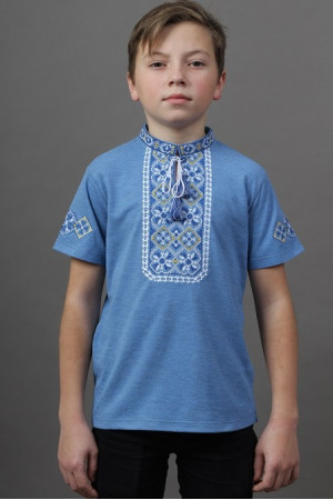 Футболка для мальчика «Иванко» голубого цвета с синим орнаментом