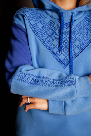 Жіночий вишитий світшот «Постулат» блакитного кольору