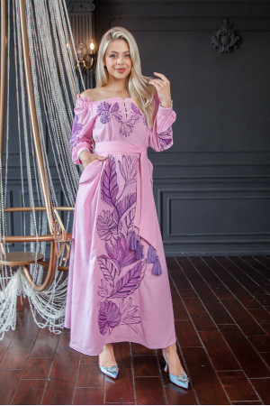 Платье «Княжна» розового цвета с лавандовым орнаментом