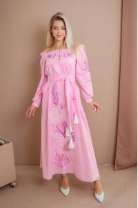 Платье «Княжна» розового цвета с молочно-лиловым орнаментом