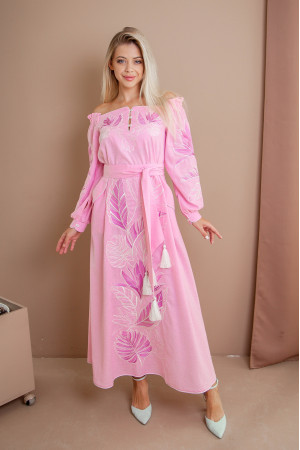 Сукня «Княжна» рожевого кольору з молочно-ліловим орнаментом