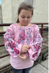 Вишиванка для дівчинки «Зозулька» рожевого кольору з рожевим орнаментом