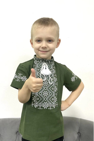 T-shirt for boys "Zoryanchik" khaki with white ornament