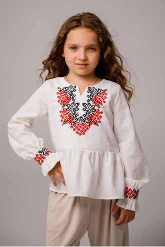 Embroidered dress for girls "Kalinka" in white