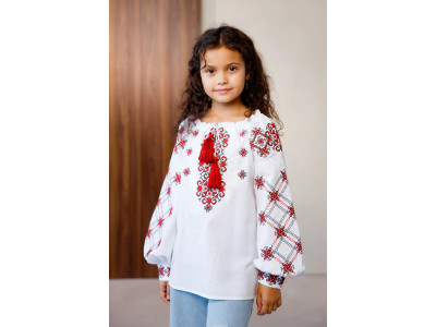 Вишиванка для дівчинки «Ангеліна» білого кольору з червоним орнаментом
