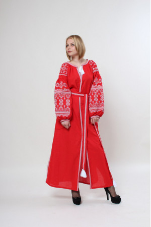 Платье «Злата» красного цвета с белой вышивкой 