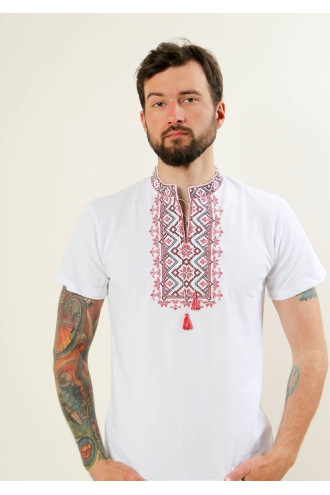 T-shirt "Starfall" white with red and black ornament