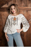 Embroidered shirt "Amber Star" in milky color with black ornament