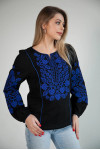 Embroidered shirt "Vladana" in black with blue ornament