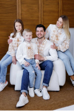 Сімейний комплект вишиванок «Яромирчики» молочного кольору з бежевим орнаментом