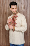 Men's embroidered shirt "Bohuslav" in melange color with cherry ornament