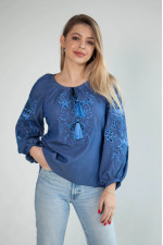 Embroidered shirt "Tenderness" in jeans color with blue ornament