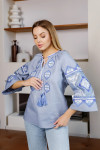 Embroidered shirt "Boguslava" in gray denim with blue ornament